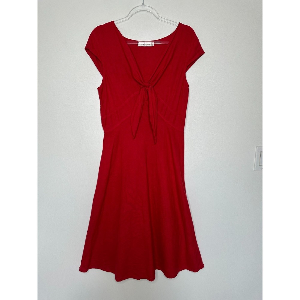 Cut Loose Cap Sleeve Dress Size S Red Tie Front Linen Beach Resort